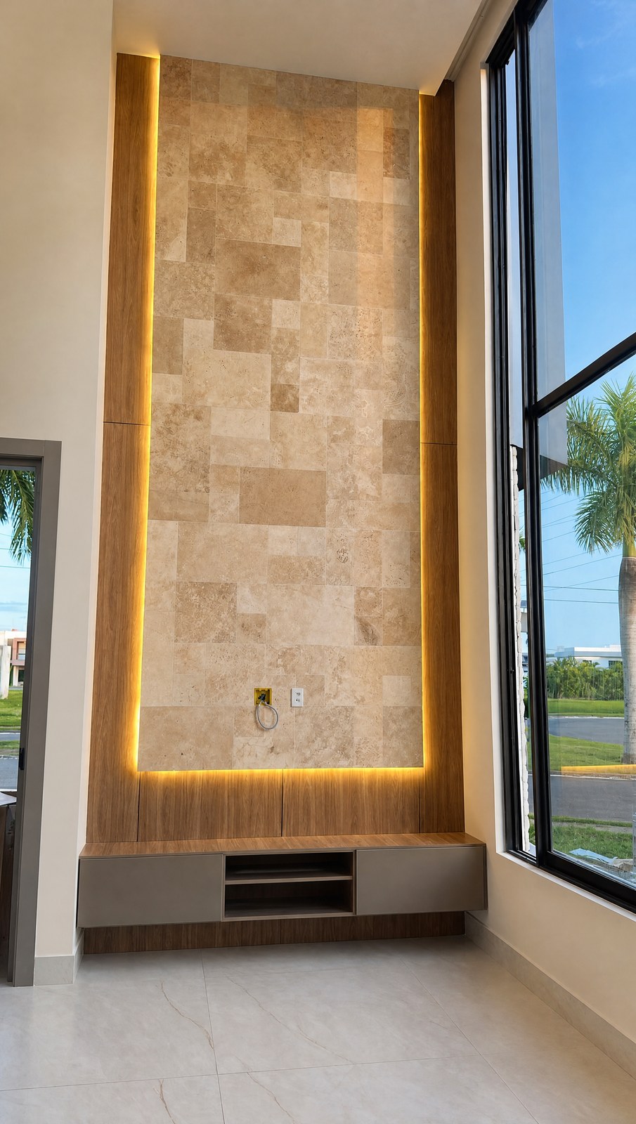 French Pattern Travertino Mix aplicado. Piso e revestimento, áreas externas e entorno de piscinas