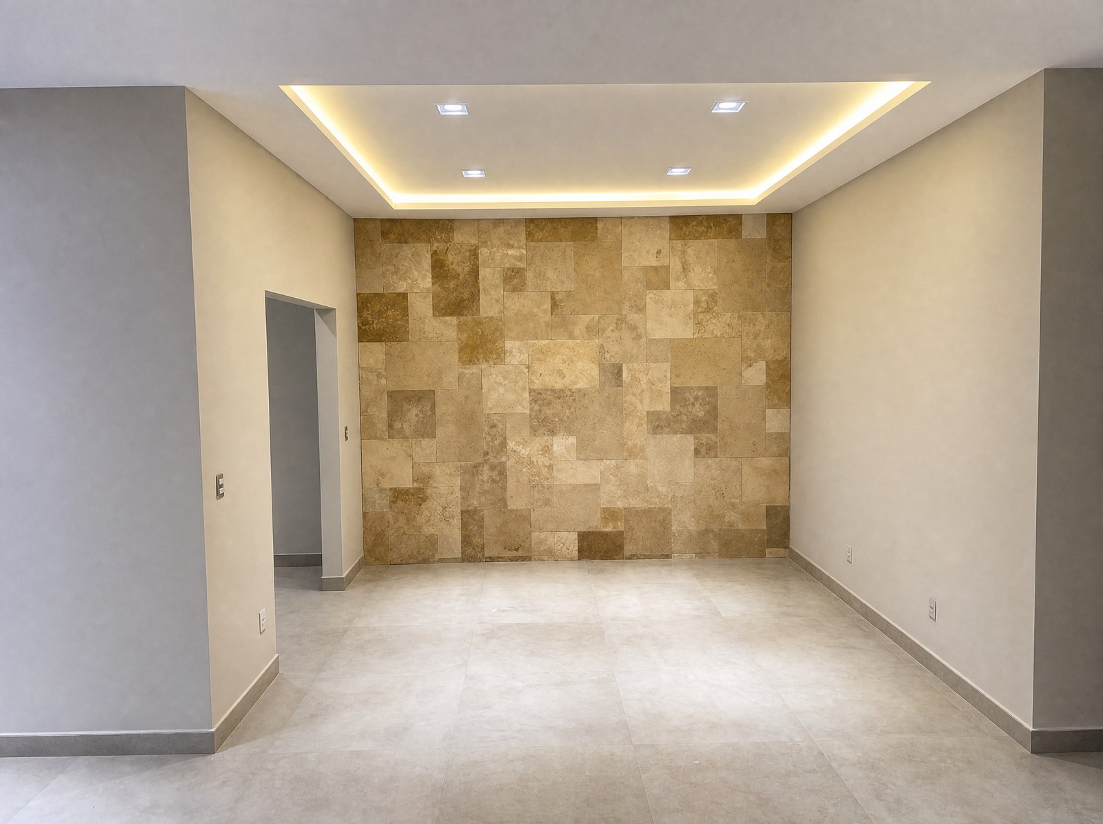 French Pattern Travertino Mix aplicado. Piso e revestimento, áreas externas e entorno de piscinas