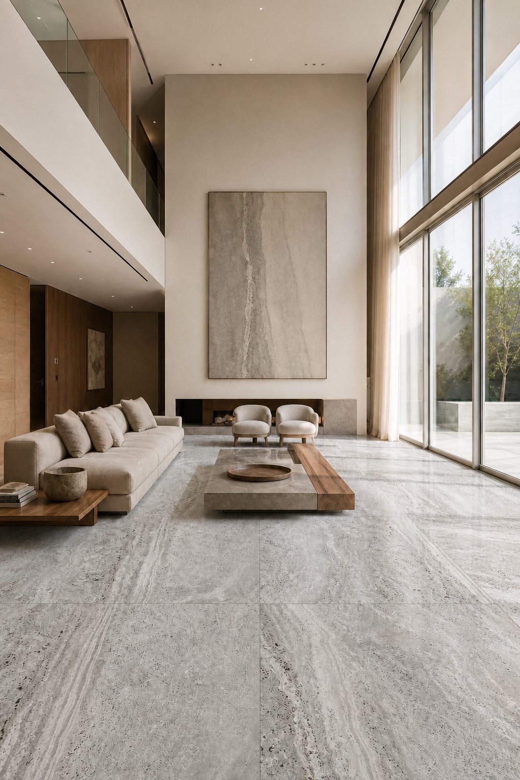 Ladrilho Travertino Silver Cross Cut aplicado — Pisos e revestimentos, projetos contemporâneos