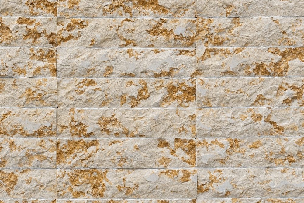 Textura das peças de Rock Face Cairo, tom areia com manchas douradas